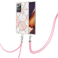 Handyhülle Silikon Hülle Gummi Schutzhülle Flexible Modisch Muster mit Schlüsselband Lanyard Y01B für Samsung Galaxy Note 20 Ultra 5G Rosa