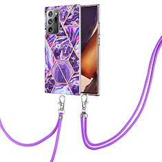 Handyhülle Silikon Hülle Gummi Schutzhülle Flexible Modisch Muster mit Schlüsselband Lanyard Y01B für Samsung Galaxy Note 20 Ultra 5G Violett