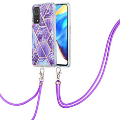 Handyhülle Silikon Hülle Gummi Schutzhülle Flexible Modisch Muster mit Schlüsselband Lanyard Y01B für Xiaomi Mi 10T 5G Violett
