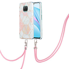 Handyhülle Silikon Hülle Gummi Schutzhülle Flexible Modisch Muster mit Schlüsselband Lanyard Y01B für Xiaomi Mi 10T Lite 5G Rosa