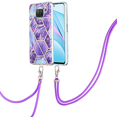 Handyhülle Silikon Hülle Gummi Schutzhülle Flexible Modisch Muster mit Schlüsselband Lanyard Y01B für Xiaomi Mi 10T Lite 5G Violett