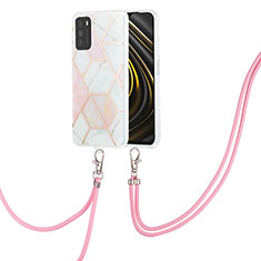 Handyhülle Silikon Hülle Gummi Schutzhülle Flexible Modisch Muster mit Schlüsselband Lanyard Y01B für Xiaomi Poco M3 Rosa