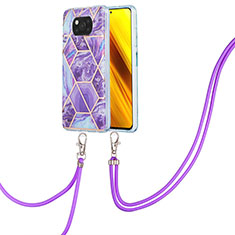 Handyhülle Silikon Hülle Gummi Schutzhülle Flexible Modisch Muster mit Schlüsselband Lanyard Y01B für Xiaomi Poco X3 NFC Violett