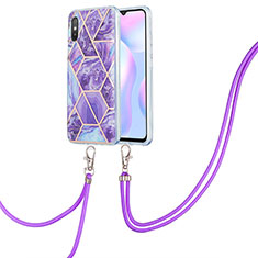 Handyhülle Silikon Hülle Gummi Schutzhülle Flexible Modisch Muster mit Schlüsselband Lanyard Y01B für Xiaomi Redmi 9A Violett