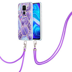 Handyhülle Silikon Hülle Gummi Schutzhülle Flexible Modisch Muster mit Schlüsselband Lanyard Y01B für Xiaomi Redmi Note 9 Violett