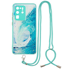 Handyhülle Silikon Hülle Gummi Schutzhülle Flexible Modisch Muster mit Schlüsselband Lanyard Y01X für Samsung Galaxy S20 Ultra Grün