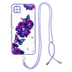 Handyhülle Silikon Hülle Gummi Schutzhülle Flexible Modisch Muster mit Schlüsselband Lanyard Y01X für Xiaomi Redmi 9 India Violett