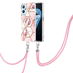 Handyhülle Silikon Hülle Gummi Schutzhülle Flexible Modisch Muster mit Schlüsselband Lanyard Y02B für Realme 9i 4G Rosa