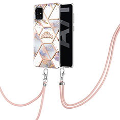 Handyhülle Silikon Hülle Gummi Schutzhülle Flexible Modisch Muster mit Schlüsselband Lanyard Y02B für Samsung Galaxy A71 5G Grau