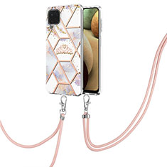 Handyhülle Silikon Hülle Gummi Schutzhülle Flexible Modisch Muster mit Schlüsselband Lanyard Y02B für Samsung Galaxy F12 Grau