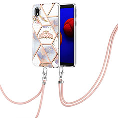 Handyhülle Silikon Hülle Gummi Schutzhülle Flexible Modisch Muster mit Schlüsselband Lanyard Y02B für Samsung Galaxy M01 Core Grau