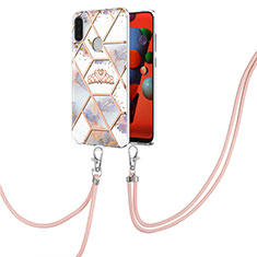 Handyhülle Silikon Hülle Gummi Schutzhülle Flexible Modisch Muster mit Schlüsselband Lanyard Y02B für Samsung Galaxy M11 Grau