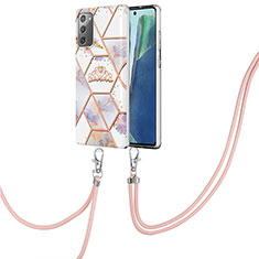 Handyhülle Silikon Hülle Gummi Schutzhülle Flexible Modisch Muster mit Schlüsselband Lanyard Y02B für Samsung Galaxy Note 20 5G Grau