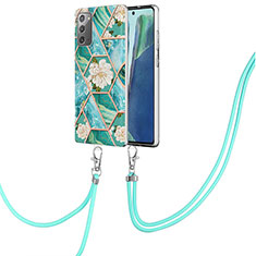 Handyhülle Silikon Hülle Gummi Schutzhülle Flexible Modisch Muster mit Schlüsselband Lanyard Y02B für Samsung Galaxy Note 20 5G Grün