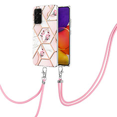 Handyhülle Silikon Hülle Gummi Schutzhülle Flexible Modisch Muster mit Schlüsselband Lanyard Y02B für Samsung Galaxy Quantum2 5G Rosa