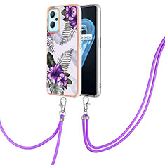 Handyhülle Silikon Hülle Gummi Schutzhülle Flexible Modisch Muster mit Schlüsselband Lanyard Y03B für Oppo A96 4G Violett