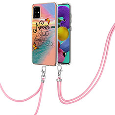 Handyhülle Silikon Hülle Gummi Schutzhülle Flexible Modisch Muster mit Schlüsselband Lanyard Y03B für Samsung Galaxy A51 4G Plusfarbig