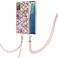 Handyhülle Silikon Hülle Gummi Schutzhülle Flexible Modisch Muster mit Schlüsselband Lanyard Y03B für Samsung Galaxy Note 20 5G Braun
