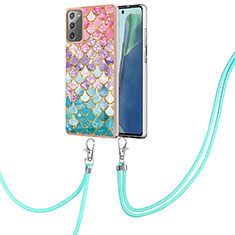 Handyhülle Silikon Hülle Gummi Schutzhülle Flexible Modisch Muster mit Schlüsselband Lanyard Y03B für Samsung Galaxy Note 20 5G Bunt