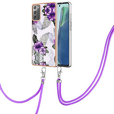 Handyhülle Silikon Hülle Gummi Schutzhülle Flexible Modisch Muster mit Schlüsselband Lanyard Y03B für Samsung Galaxy Note 20 5G Violett