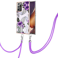 Handyhülle Silikon Hülle Gummi Schutzhülle Flexible Modisch Muster mit Schlüsselband Lanyard Y03B für Samsung Galaxy Note 20 Ultra 5G Violett