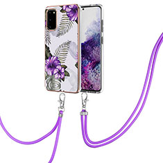 Handyhülle Silikon Hülle Gummi Schutzhülle Flexible Modisch Muster mit Schlüsselband Lanyard Y03B für Samsung Galaxy S20 5G Violett