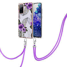 Handyhülle Silikon Hülle Gummi Schutzhülle Flexible Modisch Muster mit Schlüsselband Lanyard Y03B für Samsung Galaxy S20 FE (2022) 5G Violett