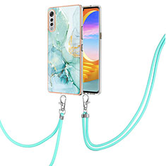 Handyhülle Silikon Hülle Gummi Schutzhülle Flexible Modisch Muster mit Schlüsselband Lanyard Y05B für LG Velvet 4G Grün