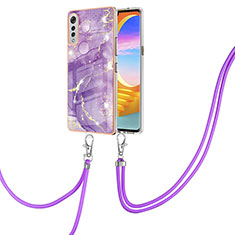 Handyhülle Silikon Hülle Gummi Schutzhülle Flexible Modisch Muster mit Schlüsselband Lanyard Y05B für LG Velvet 4G Violett