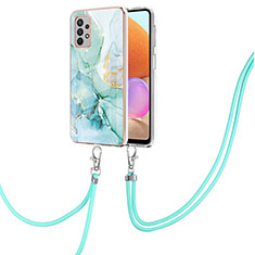 Handyhülle Silikon Hülle Gummi Schutzhülle Flexible Modisch Muster mit Schlüsselband Lanyard Y05B für Samsung Galaxy M32 5G Grün