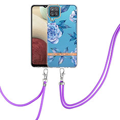 Handyhülle Silikon Hülle Gummi Schutzhülle Flexible Modisch Muster mit Schlüsselband Lanyard Y06B für Samsung Galaxy A12 Nacho Blau