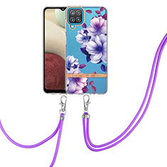 Handyhülle Silikon Hülle Gummi Schutzhülle Flexible Modisch Muster mit Schlüsselband Lanyard Y06B für Samsung Galaxy A12 Nacho Violett