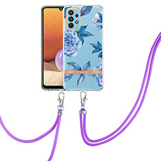Handyhülle Silikon Hülle Gummi Schutzhülle Flexible Modisch Muster mit Schlüsselband Lanyard Y06B für Samsung Galaxy M32 5G Blau
