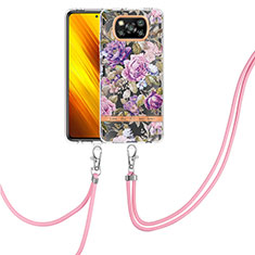 Handyhülle Silikon Hülle Gummi Schutzhülle Flexible Modisch Muster mit Schlüsselband Lanyard Y06B für Xiaomi Poco X3 Pro Helles Lila