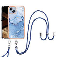 Handyhülle Silikon Hülle Gummi Schutzhülle Flexible Modisch Muster mit Schlüsselband Lanyard Y07B für Apple iPhone 13 Blau