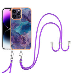 Handyhülle Silikon Hülle Gummi Schutzhülle Flexible Modisch Muster mit Schlüsselband Lanyard Y07B für Apple iPhone 13 Pro Violett