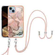 Handyhülle Silikon Hülle Gummi Schutzhülle Flexible Modisch Muster mit Schlüsselband Lanyard Y07B für Apple iPhone 13 Rosa