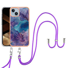 Handyhülle Silikon Hülle Gummi Schutzhülle Flexible Modisch Muster mit Schlüsselband Lanyard Y07B für Apple iPhone 14 Plus Violett
