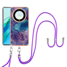 Handyhülle Silikon Hülle Gummi Schutzhülle Flexible Modisch Muster mit Schlüsselband Lanyard Y07B für Huawei Honor Magic5 Lite 5G Violett