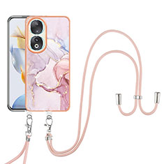 Handyhülle Silikon Hülle Gummi Schutzhülle Flexible Modisch Muster mit Schlüsselband Lanyard YB5 für Huawei Honor 90 5G Rosa