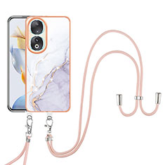 Handyhülle Silikon Hülle Gummi Schutzhülle Flexible Modisch Muster mit Schlüsselband Lanyard YB5 für Huawei Honor 90 5G Weiß