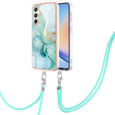 Handyhülle Silikon Hülle Gummi Schutzhülle Flexible Modisch Muster mit Schlüsselband Lanyard YB5 für Samsung Galaxy A25 5G Grün