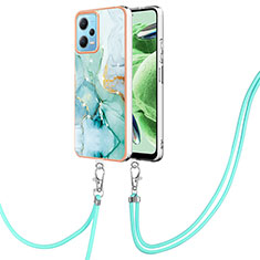 Handyhülle Silikon Hülle Gummi Schutzhülle Flexible Modisch Muster mit Schlüsselband Lanyard YB5 für Xiaomi Redmi Note 12 5G Grün