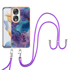 Handyhülle Silikon Hülle Gummi Schutzhülle Flexible Modisch Muster mit Schlüsselband Lanyard YB7 für Huawei Honor 90 5G Violett