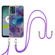 Handyhülle Silikon Hülle Gummi Schutzhülle Flexible Modisch Muster mit Schlüsselband Lanyard YB7 für Motorola Moto E13 Violett
