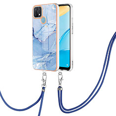 Handyhülle Silikon Hülle Gummi Schutzhülle Flexible Modisch Muster mit Schlüsselband Lanyard YB7 für Oppo A15 Blau