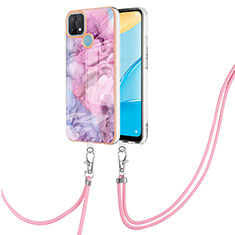 Handyhülle Silikon Hülle Gummi Schutzhülle Flexible Modisch Muster mit Schlüsselband Lanyard YB7 für Oppo A15 Rosa