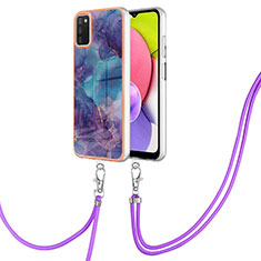 Handyhülle Silikon Hülle Gummi Schutzhülle Flexible Modisch Muster mit Schlüsselband Lanyard YB7 für Samsung Galaxy A02s Violett