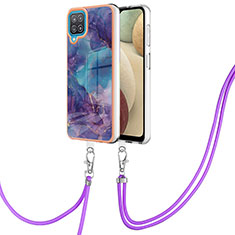 Handyhülle Silikon Hülle Gummi Schutzhülle Flexible Modisch Muster mit Schlüsselband Lanyard YB7 für Samsung Galaxy A12 5G Violett