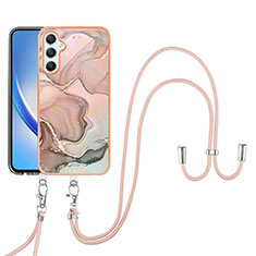 Handyhülle Silikon Hülle Gummi Schutzhülle Flexible Modisch Muster mit Schlüsselband Lanyard YB7 für Samsung Galaxy A25 5G Rosa